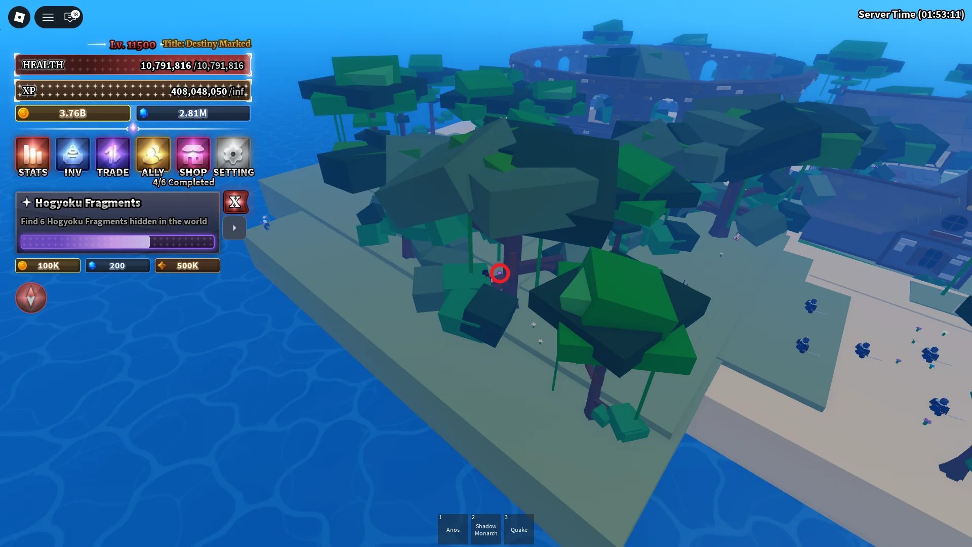 Location of the Hogyoku Fragment #5 on Slime Island, needed for the Hogyoku Quest in the Sailor Piece Roblox experience.