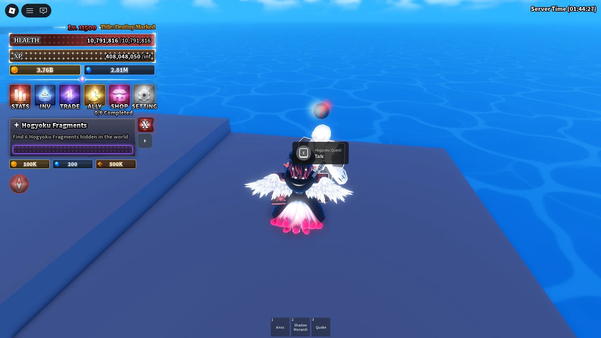 Location of the Hogyoku Quest NPC on Hueco Mundo island in Sailor Piece Roblox experience.
