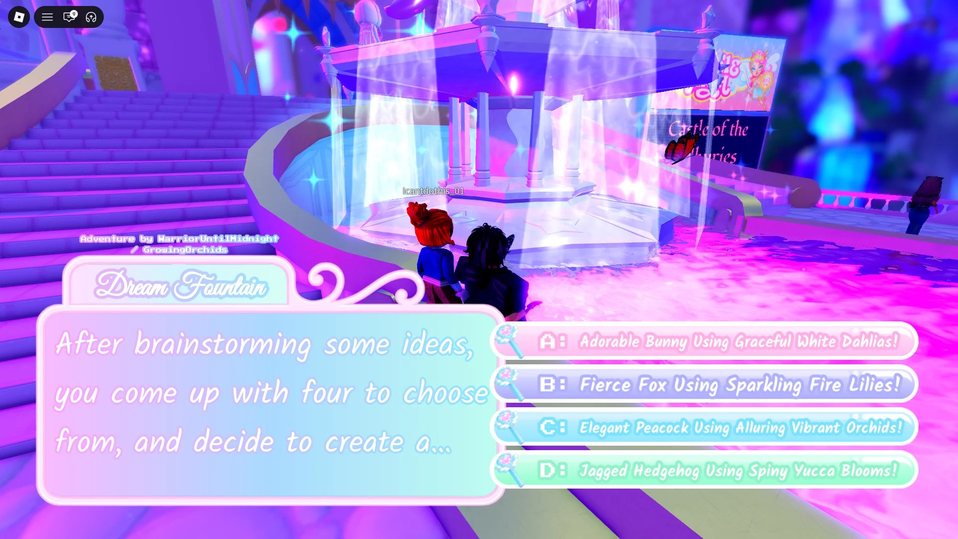 An example of one of the correct Royale High Flowering 2026 Halo answers required to have a chance of obtaining the Frolicking Fields Halo in Royale High Roblox experience.