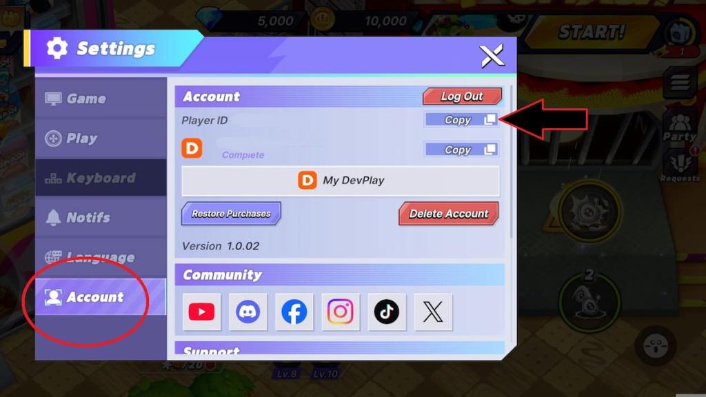 How to access the account and player ID in CookieRun OvenSmash.