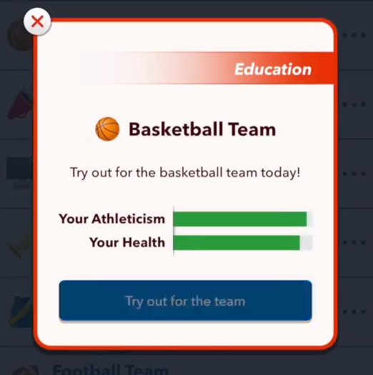 Joining basketball team in bitlife.