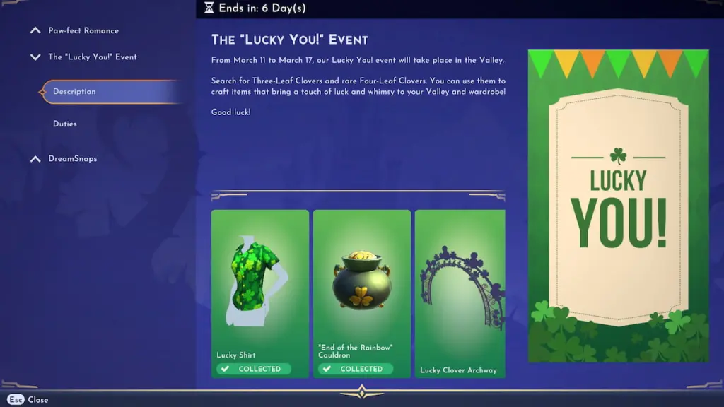 Lucky You event page in disney dreamlight valley