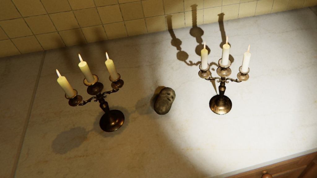 A potato rolling on a counter in phasmophobia