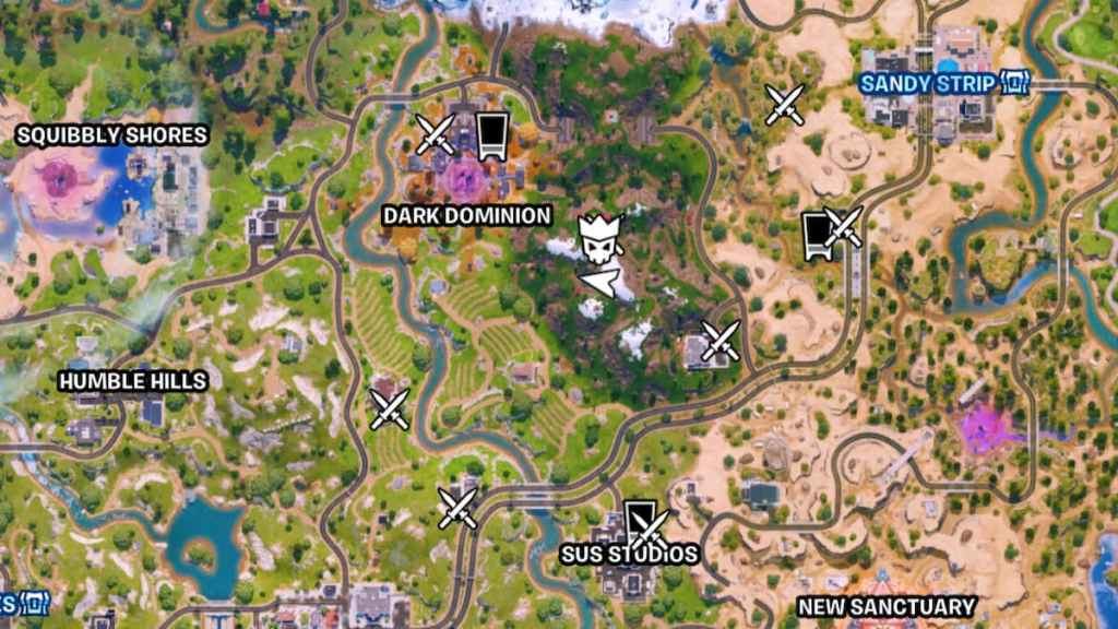 Rivalry screens marked on map in fortnite
