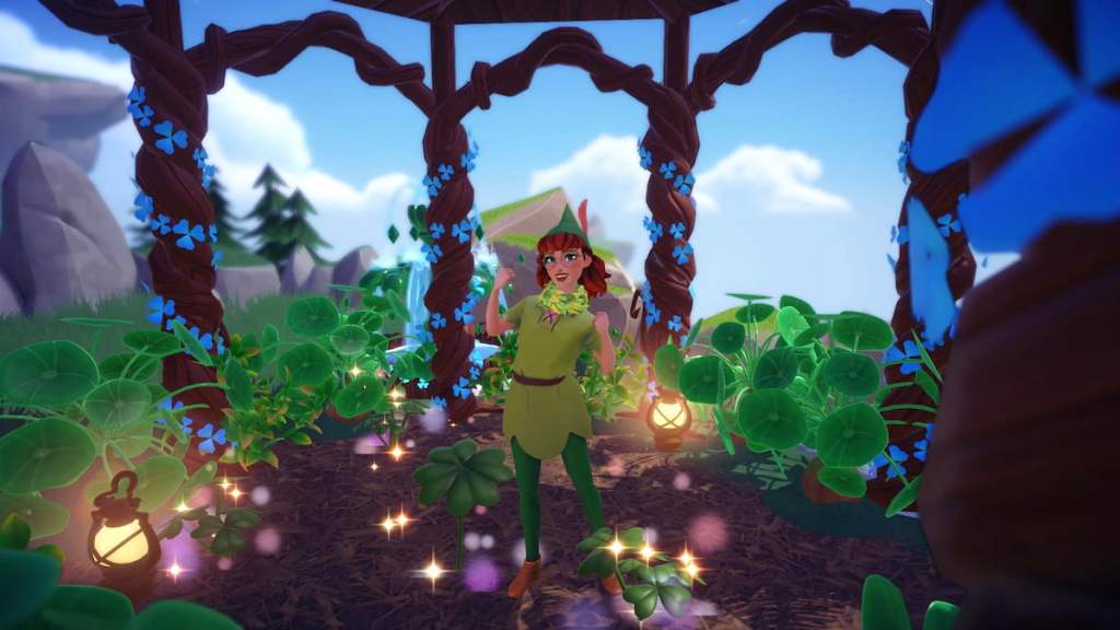 Standing under gazebo by clovers in disney dreamlight valley