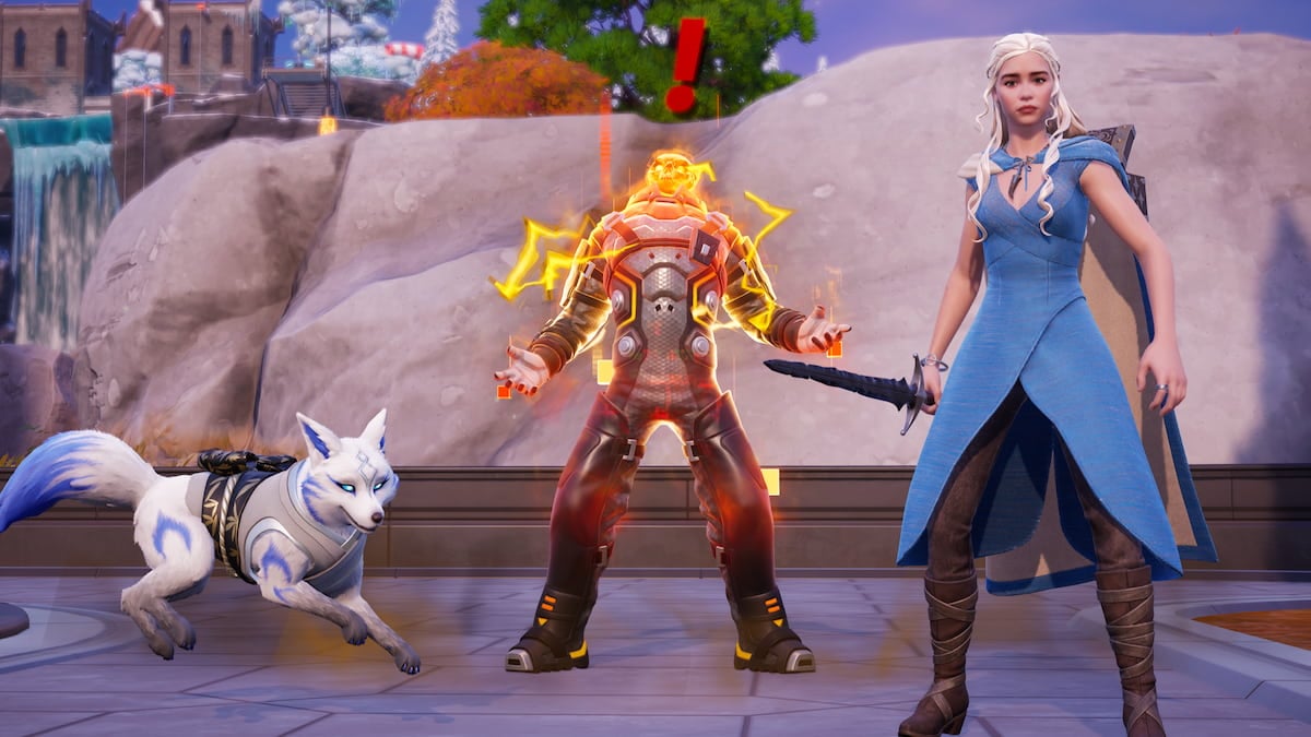Dany standing by dark voyager echo boss and white fox in fortnite