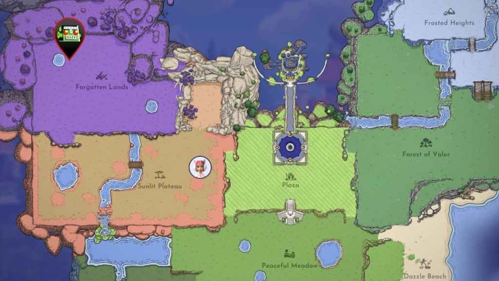 Tramp pond location in forgotten lands marked in disney dreamlight valley