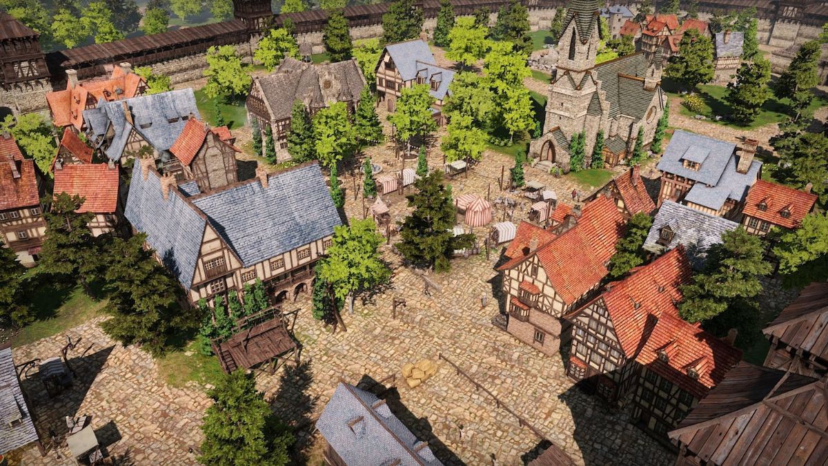 A bird's eye view of a town in The Guild 3.