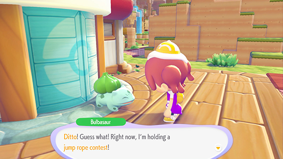 Bulbasaur smiles up at the player in Pokopia