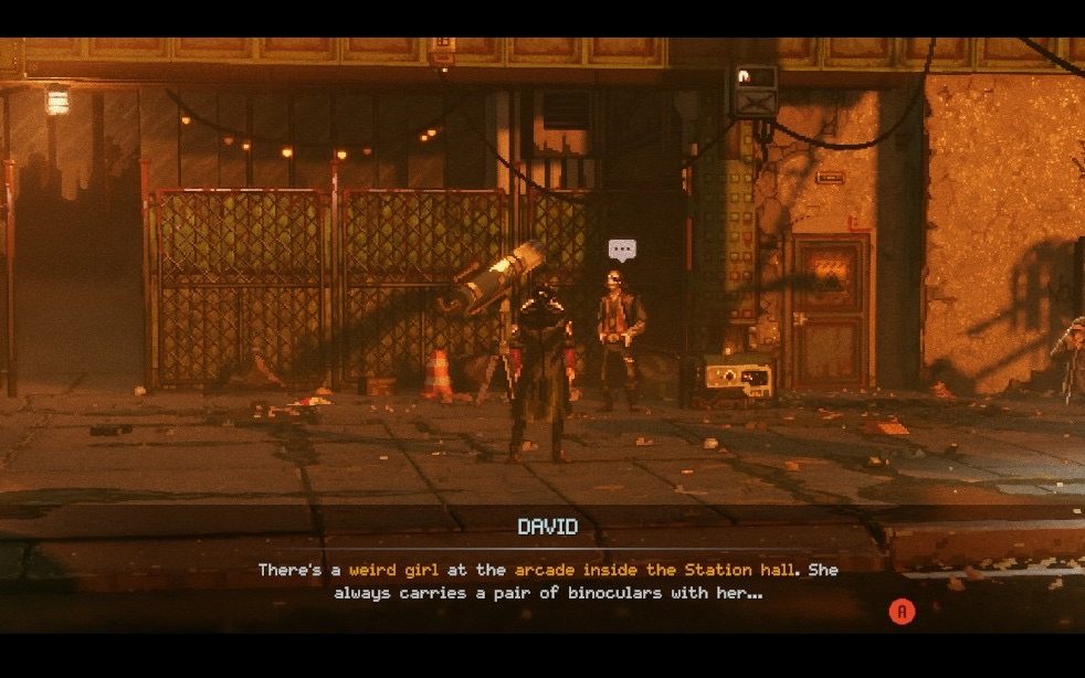 David from REPLACED telling the main character about a weird girl at the arcade with her binoculars