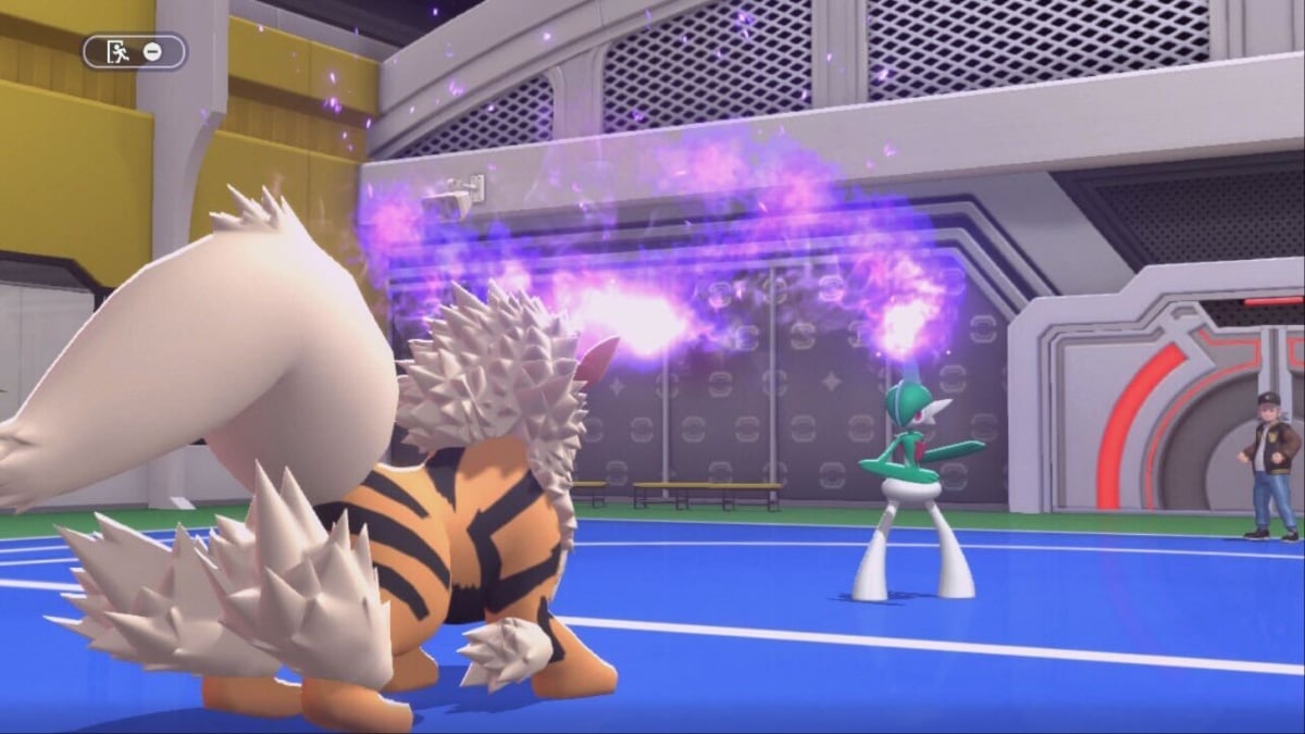 Arcanine hitting an attack on Gallade in Pokemon Champions