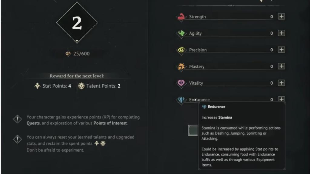 Stat point screen in Windrose