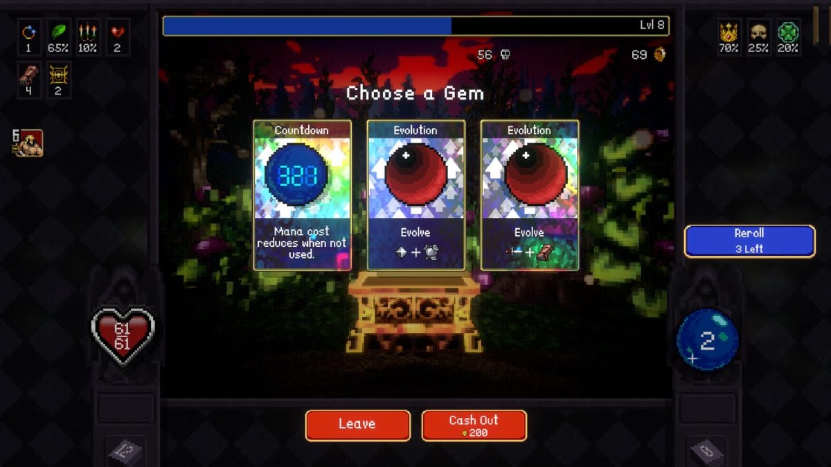 Three cards are available to select from an opened treasure box.