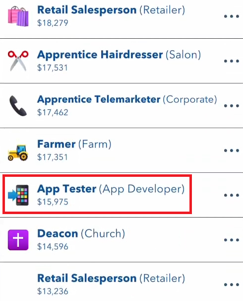 App tester job marked in bitlife