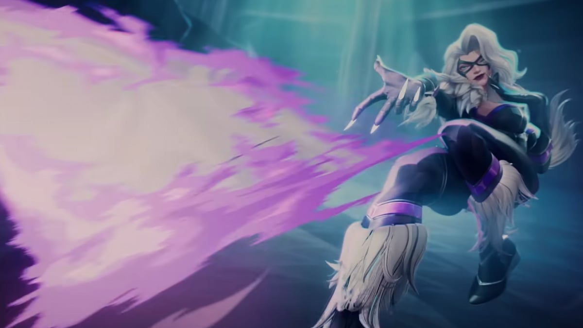 Black Cat shooting purple powers in marvel rivals