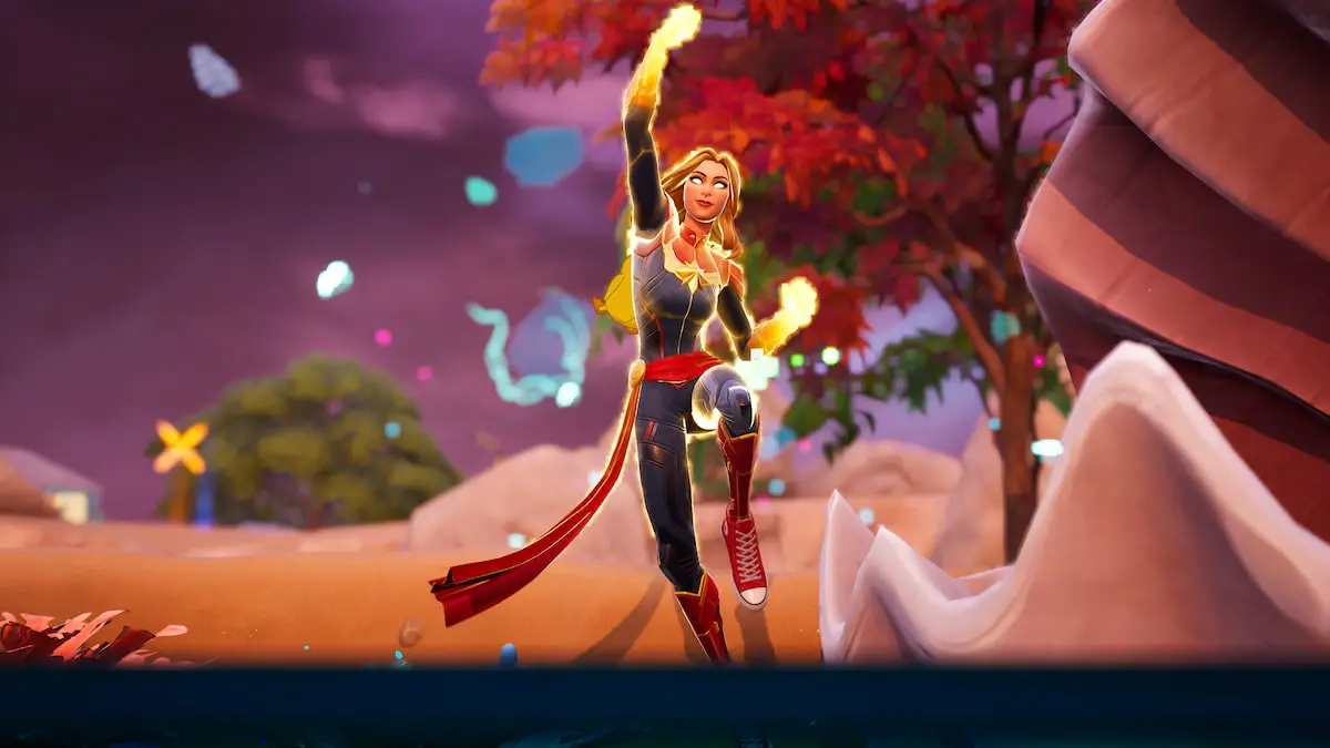 Captain marvel in a healing pool in fortnite