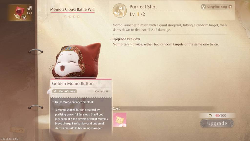Golden momo button in infinity nikki
