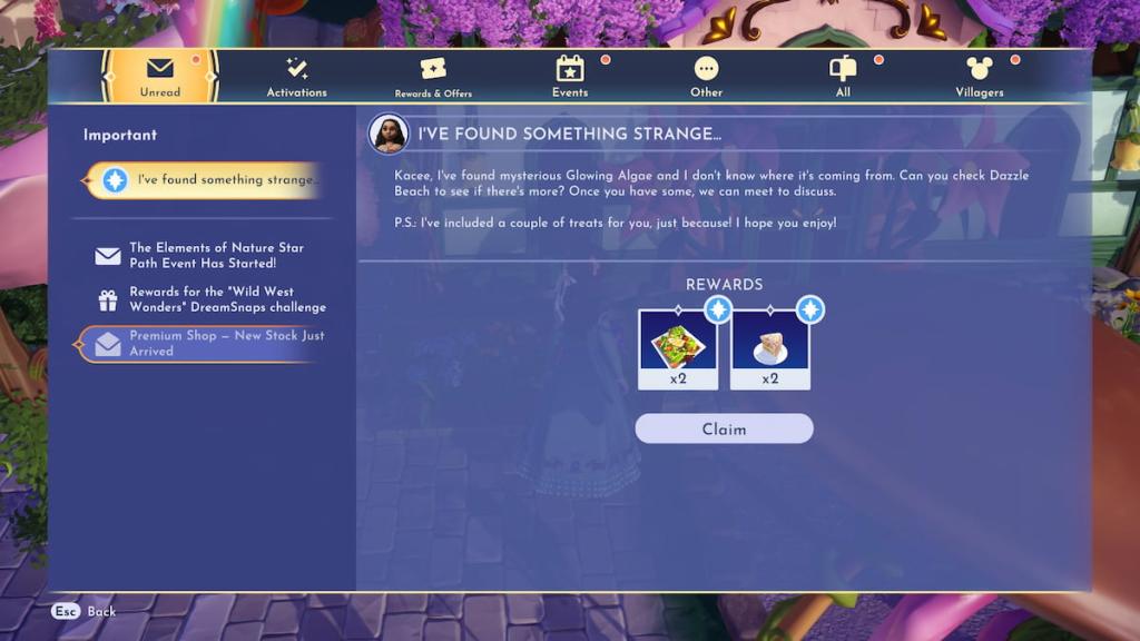 Moana letter quest start in disney dreamlight valley