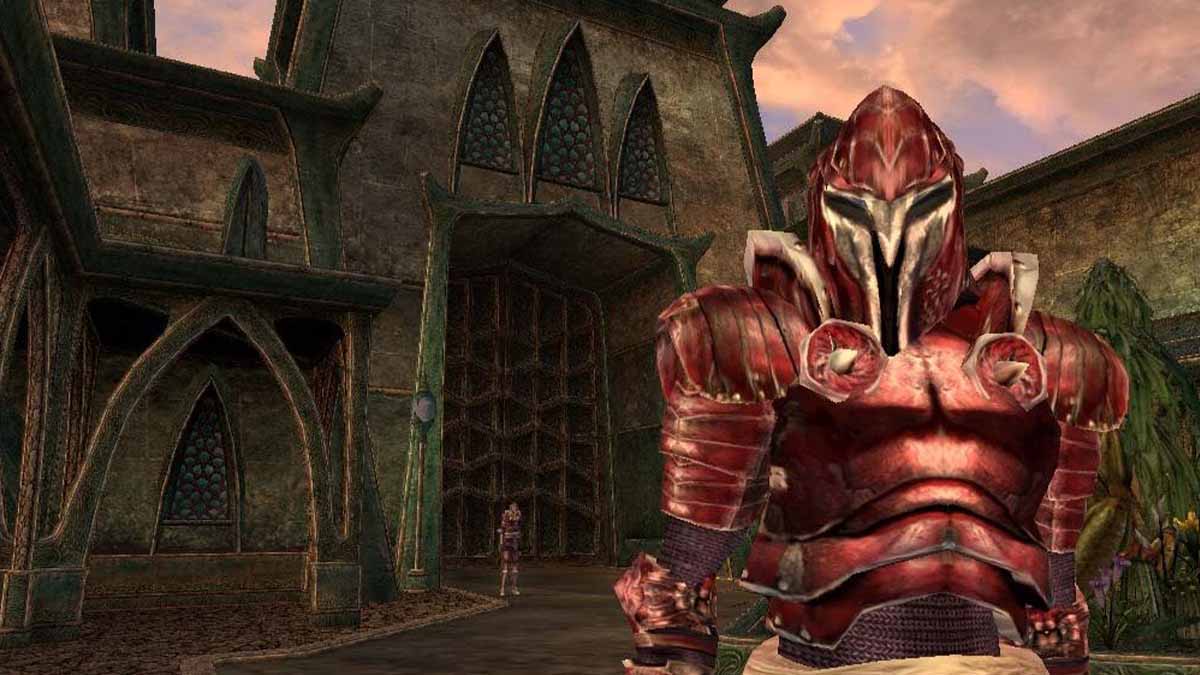 A guard with red armor in Morrowind