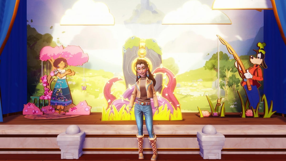 Player standing in front of built peaceful meadow dioramas in disney dreamlight valley