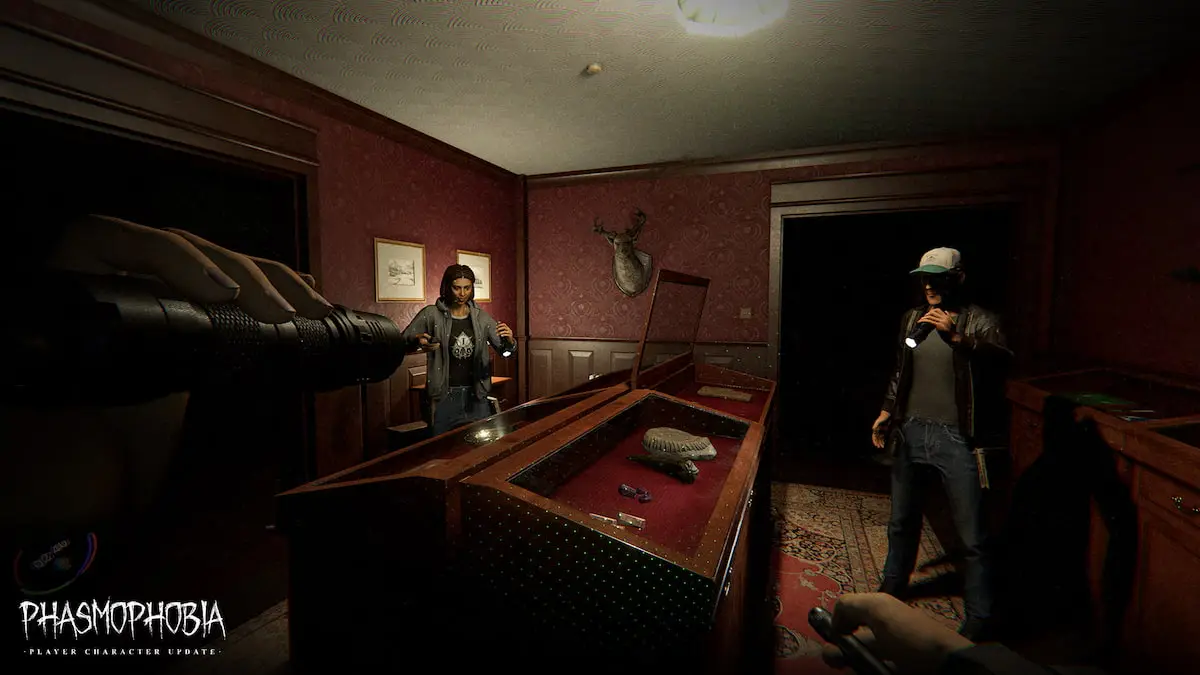 Players gathered together in trophy room in phasmophobia