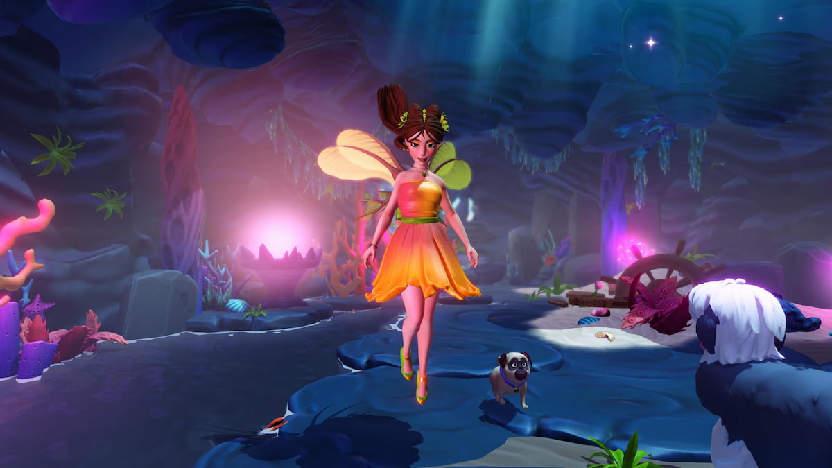 Player flying in cursed cave in disney dreamlight valley
