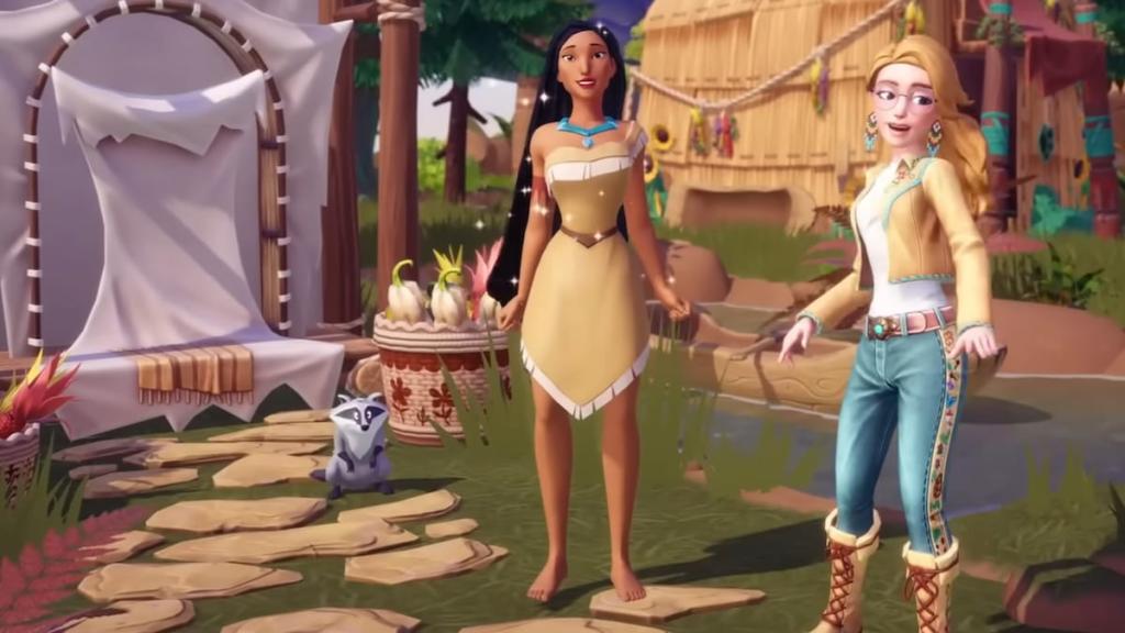 Meeko standing with Pocahontas and player in DDV