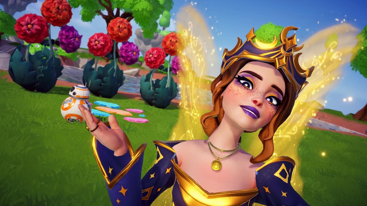 Player taking picture with some star path vault rewards in disney dreamlight valley