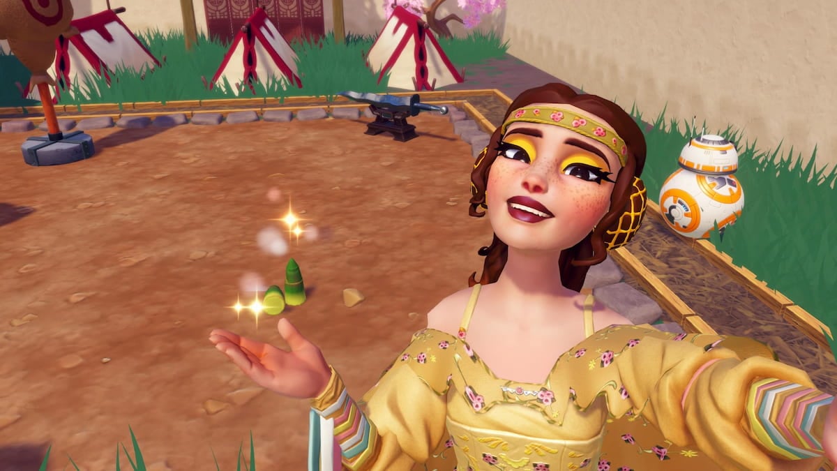 Taking picture with springy bamboo on ground in disney dreamlight valley