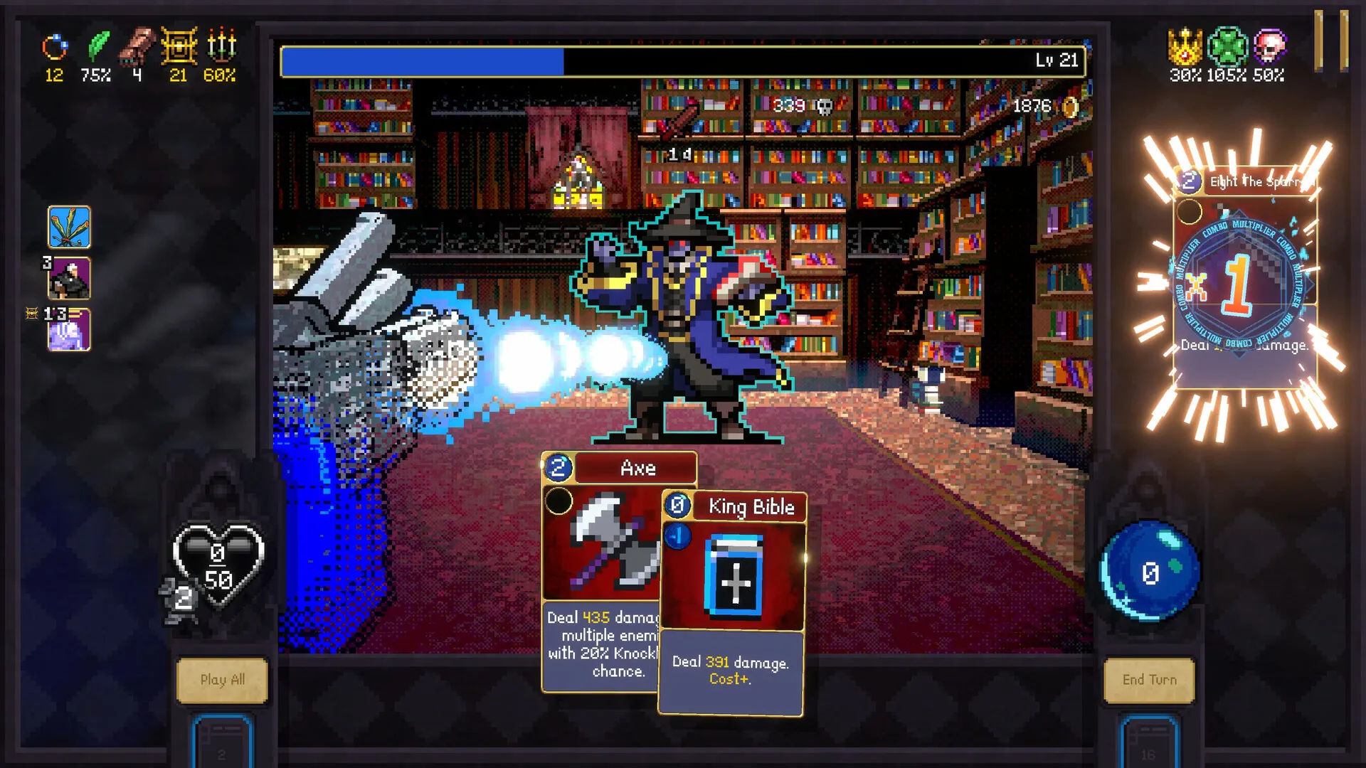 Combatting a boss in Vampire Crawlers