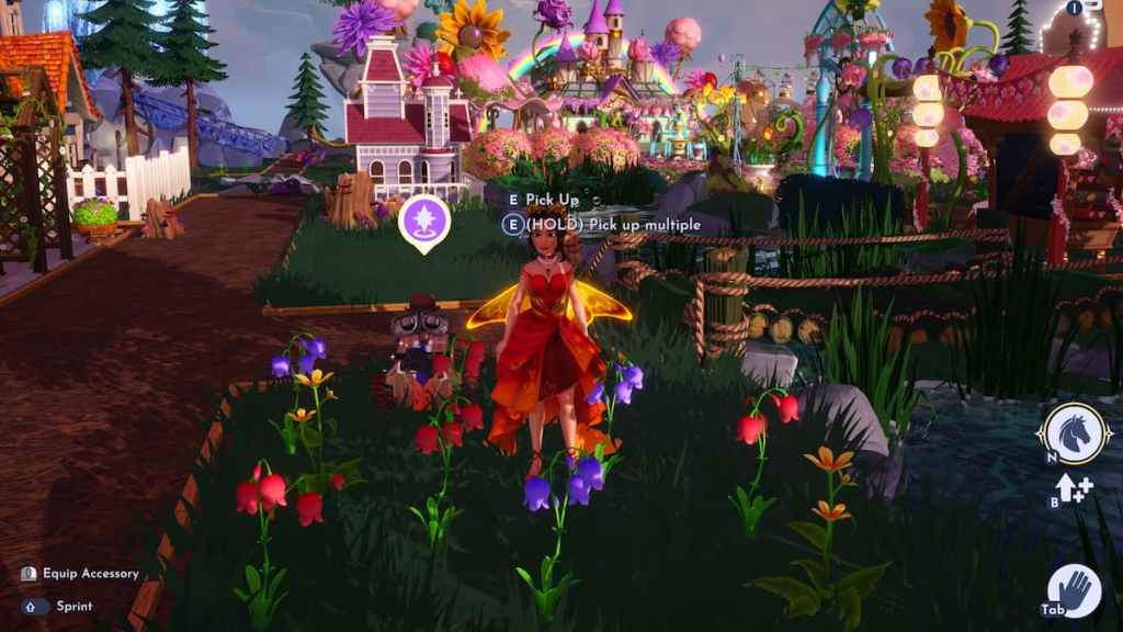 Standing by flowers with Wall-e in disney dreamlight valley