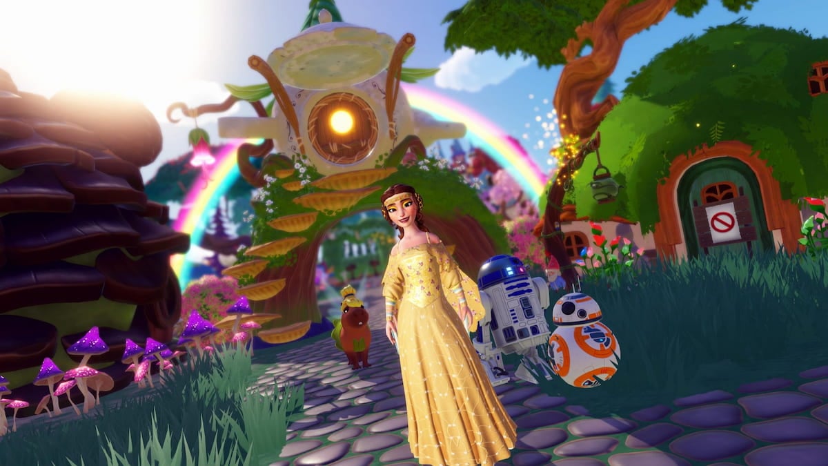 standing by tinker bell capybara in disney dreamlight valley
