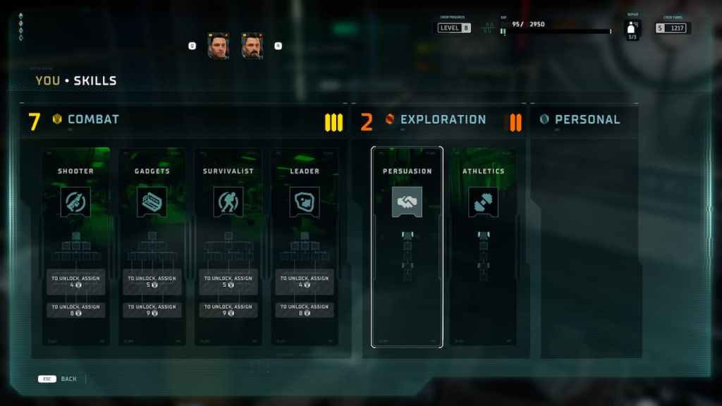 Skill tree in The Expanse Osiris Reborn. 