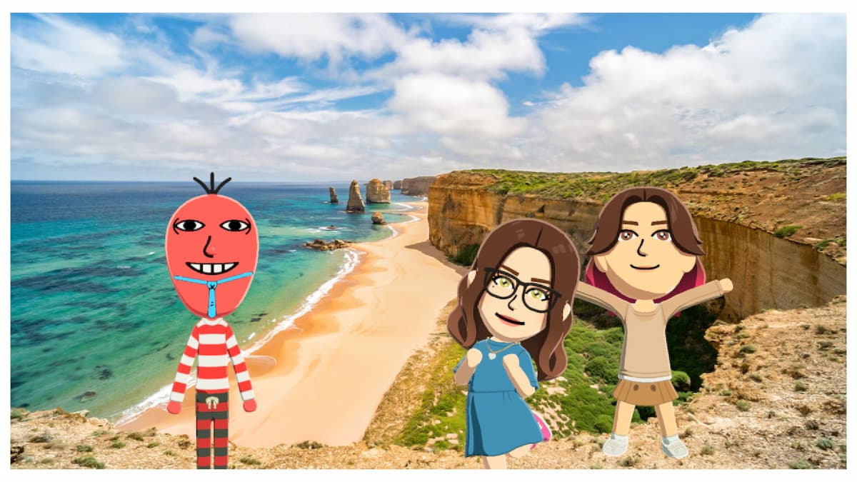 Three miis posing on a beach im tomodachi life living the dream