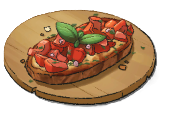 A piece of bread with diced tomatoes and herbs on top