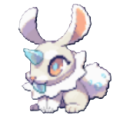 A white bunny-like creature with an ice horn and teeth. This is Almyuna from LumenTale