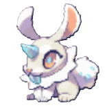A white bunny-like creature with an ice horn and teeth. This is Almyuna from LumenTale