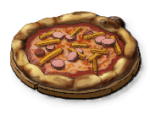A pizza with french fries and diced meat on top. This is the Baby from LumenTale