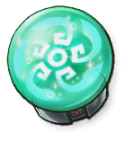 A green orb with a swirl and snowflake-like design in the center. This is the Bilia EX