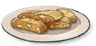 A plate full of biscuit-looking food items with white chunks in them