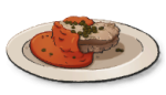 A chunk of roasted meat with red sauce dripping down the side. This is the Carne e Salsa recipe from LumenTale