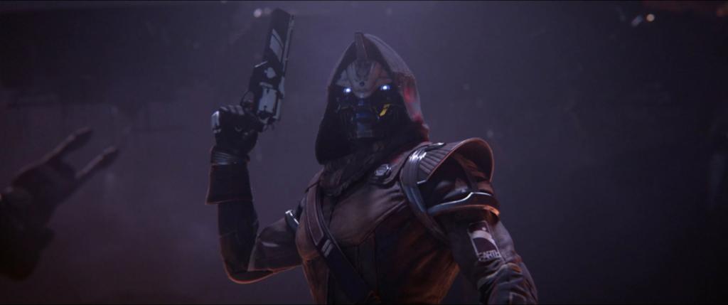 Cayde-6, a blue Exo in Destiny 2, holds his signature Ace of Spades in Forsaken.