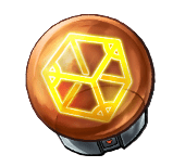 An orange orb with a yellow cube-like design in the middle. This is the Craft Bilia from LumenTale
