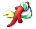 A red, upside down horn with a green and white ribbon attached to the stem