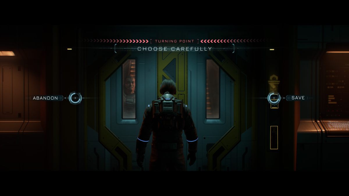 Cooper looking at shut door debating to save or abandon Mitchell on other side