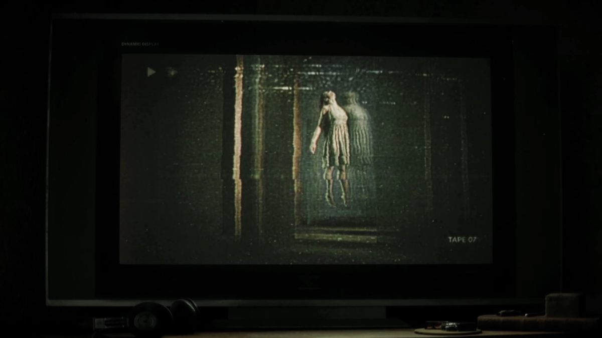 VHS tape showing girl levitating in demonic possession