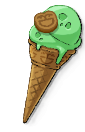 A green ice cream scoop in a cone. This is the Felicis Gelato in LumenTale