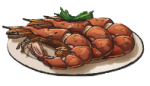 A plate of cooked shrimp in LumenTale. This is the game's Gamberoni