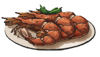 A plate of cooked shrimp in LumenTale. This is the game's Gamberoni