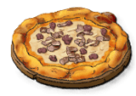 A pizza with white sauce and a bunch of chopped mushrooms on it. This is the Gourmet recipe from LumenTale
